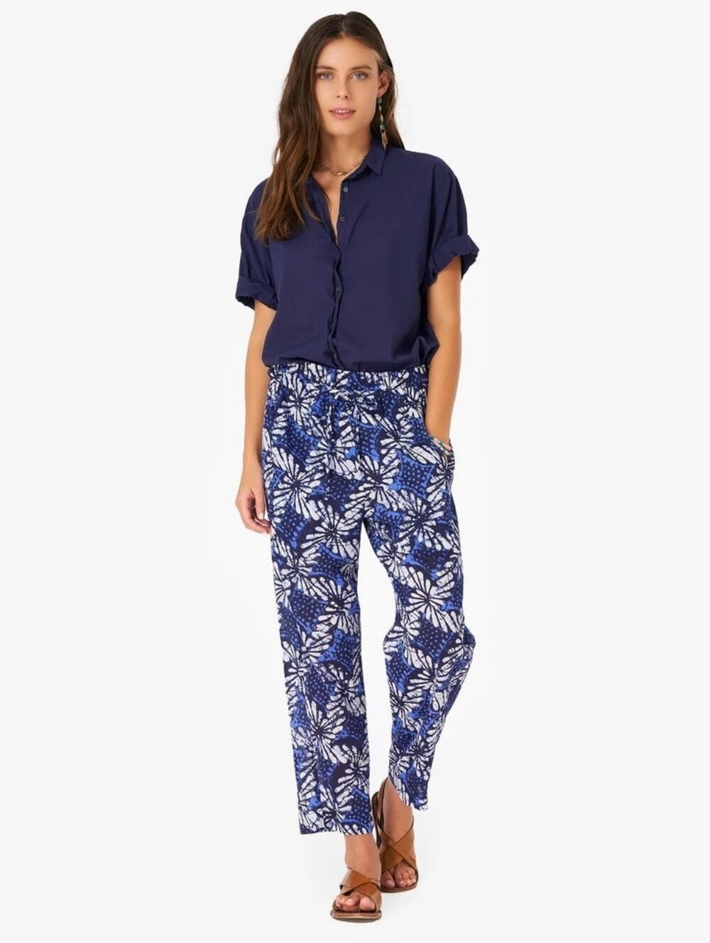 Relaxed Blue Paxtyn Gauze Pants